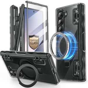 i-Blason Cosmo for Samsung Galaxy Z Fold 6 Case with MagSafe Stand & S Pen Holder [Built-in Tempered Glass Screen Protector] [Hinge Protection] Full Protective Magnetic Case for Z Fold 6 (FrostBlack)