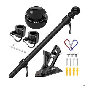ZMTECH Flag Pole - Upgraded Bracket, 6 FT Stainless Steel Flag Poles for Outside House, Residential or Commerical, Tangle Free Flag Pole Kit for American Flag (Without Flag, Black)