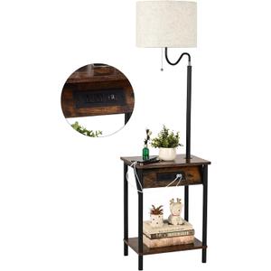 FIMEI Floor Lamp with Table, End Table with Charging Station USB Ports & Outlets, Bedside Table 3 Color Temperature Reading Light, Nightstand with Shelves for Living Room, Bedroom, Apartment