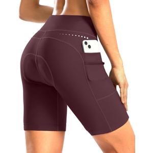 Women's 4D Padded Bike Shorts 5"/7" Riding Underwear Cycling Bicycle Road Biking Cycle Shorts for Women Zipper Pockets (Large, Wine)