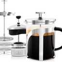 OVENTE French Press Coffee Maker, 20oz Heat Resistant Borosilicate Glass, BPA-Free Brewing Pot with 4-Level Filter System and Stainless Steel Plunger for Cold Brew Coffee, Tea and More, Clear FGC20T