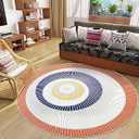 Abeigoi Modern Abstract Rug 5.2Ft Large Round Bedroom Rug Carpet Soft Mat Contemporary Living Room Rug Nonslip Floor Carpet Geometric Dining Room Rug Circle Carpet Throw Rug for Home Decor, Red/ Blue