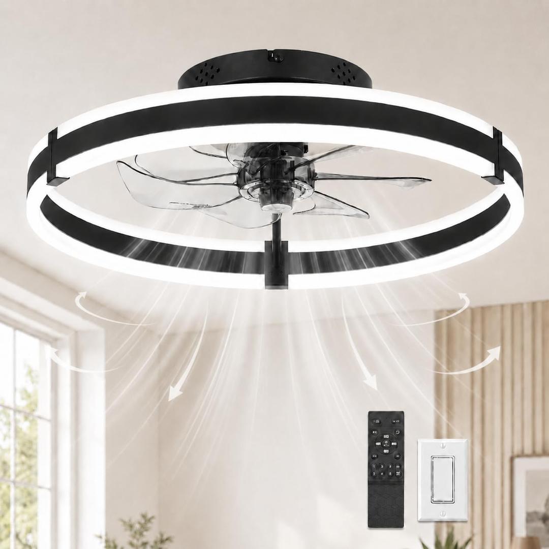 Garvee 20" Ceiling Fans with Lights and Remote Black Metal Acrylic