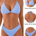 swimall Women's Triangle Bikini Set Cheeky High Cut Sexy Two Piece Swimsuit Cute Halter Bathing Suit (Blue, XL)