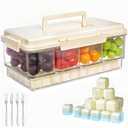 Snackle Box Container with Ice Pack-Chilled Divided Serving Tray with Lid and Handle 4 Compartments Cooling Travel Charcuterie Box with fork for Outdoor Parties, Picinics, White