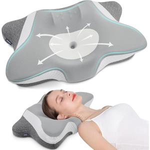 DONAMA Cervical Neck Pillow for Sleeping, Ergonomic Memory Foam Pillows with Built-in/Removable Small Neck Support Pillow, Contour Bed Pillows for Side Back Stomach Sleepers with Cooling Pillowcase (Queen Size (22.8"Lx14.6"Wx5.5"H), Grey)