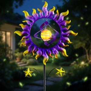 Wind Spinners Outdoor for Yard and Garden - Wind Sculptures & Spinners - 60 Inch Wind Spinner with Solar Powered Multi-Color Light for Yard Garden Backyard Lawn Sun and Star Decorations
