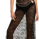 Women 2Pcs Lingerie Set Lace See-Through Sleeveless Camisoles High Waist Long Skirts with Chain Sleepwear