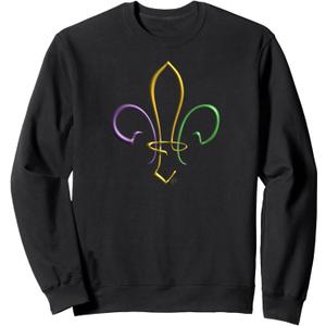 MARDI GRAS GOLD PURPLE GREEN FLEUR DE LIS Sweatshirt (S, Black)