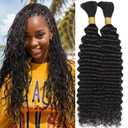 Human Braiding Hair for Boho Braids 100g Curly Boho Hair for Braiding Deep Wave Bulk Bohemian 100% Human Hair for Micro Braiding Wet and Wavy No Weft 2 Bundles Natural Color 22 Inch (1B#)