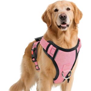 No Pull Dog Harness with 2 Leash Clips, Reflective Adjustable Soft Padded Vest with Handle, Breathable Oxford No Choke Pet Vest for Puppy, Pink,XS