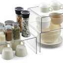 3 Pcs 3 Sizes Clear Cabinet Organizer Acrylic Kitchen Counter Shelves Organizer and Storage Countertop Acrylic Risers Display Shelf for Dishes, Spices, Soda Cans Bottles and Collectibles