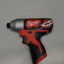 Milwaukee 2462-20 M12 1/4 Inch Hex Shank 12 Volt Lithium Ion Cordless 2,500 RPM 1,000 Inch Pounds Impact Driver w/ LED Light and Fuel Gauge (Battery Not Included, Power Tool Only) 