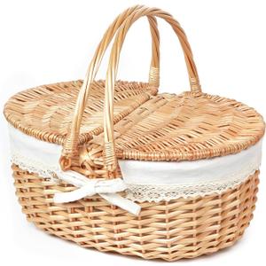 Hap Tim Wicker Picnic Basket for 2 with Lid - Unique Gifts Ideas for Couple, Engagement, Wedding, Bridal Shower, Family, Christmas - White Elephant Gifts for Adults(Y2408B-1)