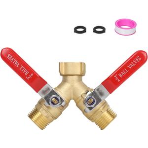 Hose Splitter 2 Way Brass Garden Hose Splitter with Stainless Steel Long Handle Y Valve Water Hose Adapter 3/4" GHT Thread