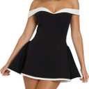 Women's Off Shoulder Mini Dress Slimming Summer Sleeveless Sexy Corset Short Party Bodycon Y2K Dresses (Black, L)