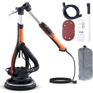 VEVOR Wall Smoother, 900W Electric Tool with 12 Sanding Discs, 800 to 1800 RPM Speed, 3 Vacuum Hoses, Collapsible for Ceiling Use, Dual LED Lights, Telescoping Handle, and Built-in Dust Collector