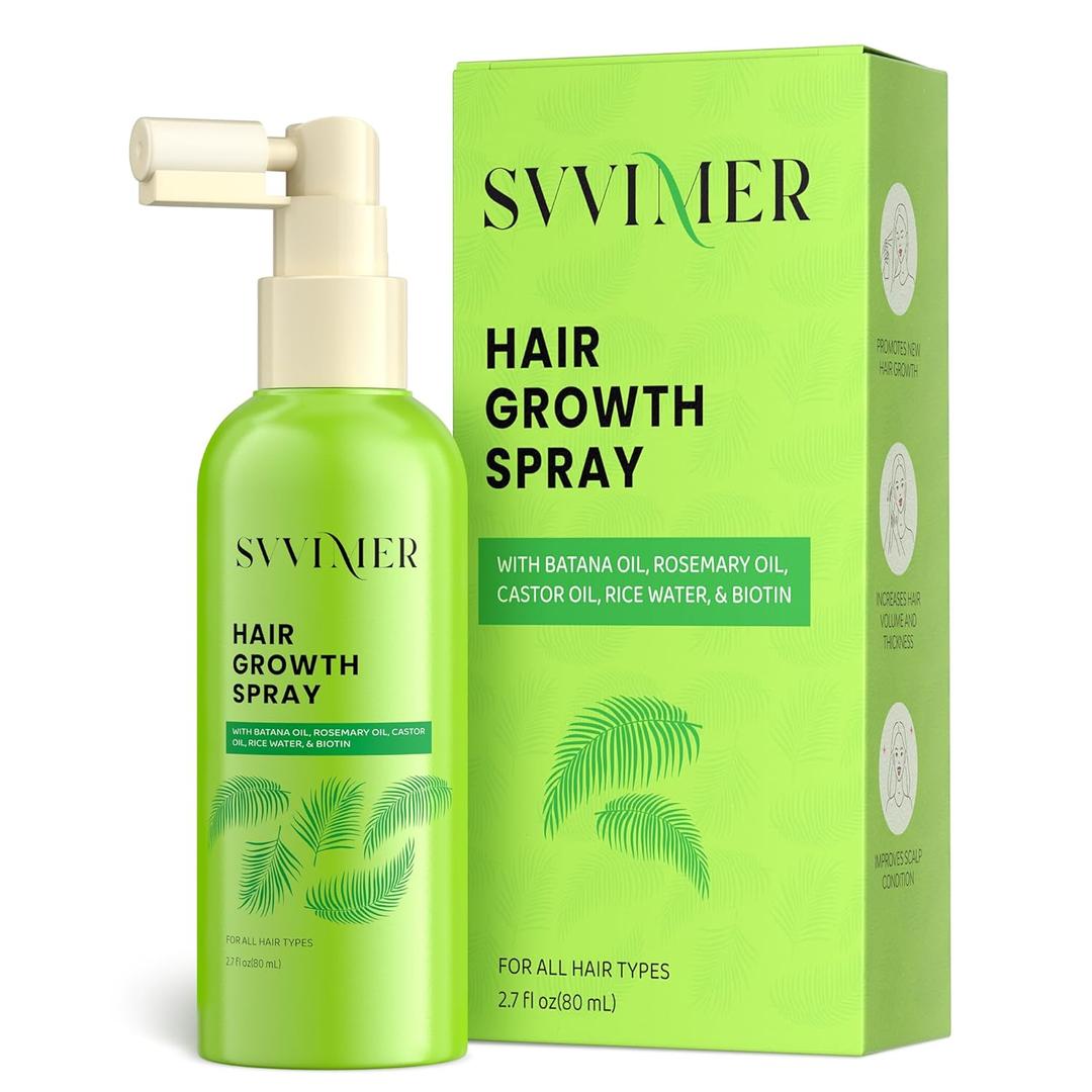 Svvimer Hair Growth Serum Spray - with Rosemary Batana Oil Biotin for Hair Loss and Thinning - Thicker Fuller Longer - for Women and Men 2.7 Fl Oz (Pack of 1), EXP 2028/04/20