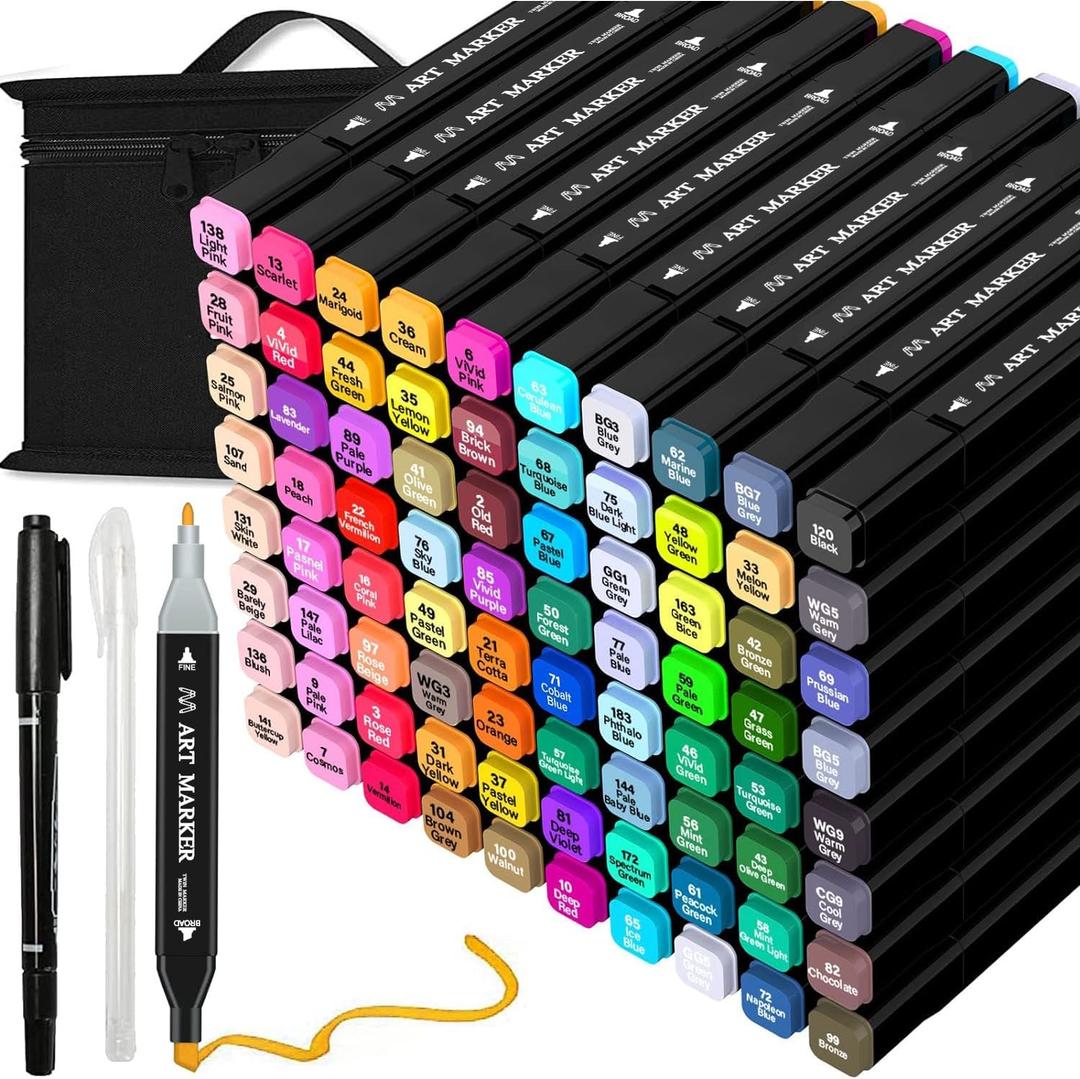 Tommax 80 Colors Alcohol Markers with Case, Dual Tip Sketch Alcohol Markers Set for Kids Adults Artists Painting, Coloring, Sketching and Drawing Alcohol Based Markers Pen