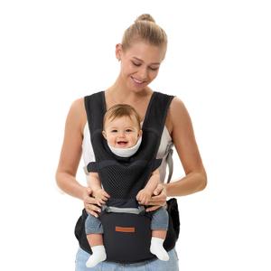 KANGTONG Baby Carrier with Hip Seat  6-in-1 Detachable Ergonomic Infant to Toddler Carrier, 745 lbs, Full Breathable Mesh, M-Position Seat, All Seasons, Fits Waists to 47.6 in, Black