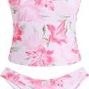 ZAFUL Women's Floral Tankini Swimsuits Bandeau Tummy Control High Cut Tankini Set Two Piece Bathing Suit (S)
