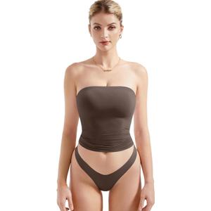 SUUKSESS Women Sexy Tube Top Summer Y2K Going Out Double Lined Basic Tank Top (Medium, Brown)