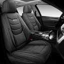 WENNFOUR Car Seat Covers Front Seats Only, Universal Luxury Automotive Car Seat Protector 2 Pack, Waterproof Breathable Leather Car Seat Cushion for Most Vehicles SUV Pick-up Truck Black