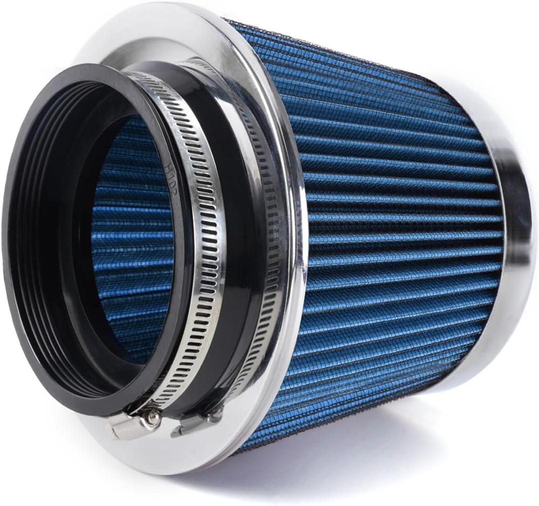 4-Inch Cold Air Intake Filter - Washable, High Performance, 3" or 3-1/2" or 4" Clamp-On Replacement Air Filter Blue
