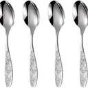 Ouliget Hammered Pattern Stainless Steel Bouillon Spoon,Embossed Pattern Flatware, Hammered Surface Dessert Spoons, 7 Inch, Set of 4.