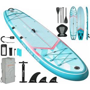 PRAISUN 12 x 35 Inflatable Paddle Board, 450lbs Extra Wide Stand Up Paddleboard for Youth/Adults of All Skill Levels, Stable SUP with Seat & Full Kit, for Fishing, Yoga, Lake & Ocean