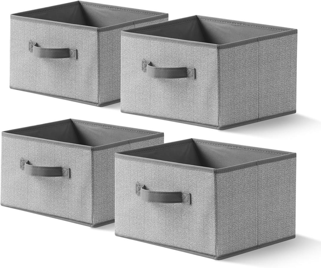 EITMOW 12inch Storage Baskets, Woven Fabric Bins, Storage Cubes with Reinforced Handles, Organizer Bins for Closet Shelves, Foldable, for Clothes (Gray, 4PCS/12*12inch)