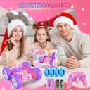 Remote Control Cars for Girls, 2.4GHz RC Stunt Car with 360 Flips & Double Sided Driving, Changeable Wheels, LED Headlights, Birthday Gift for 5-12 Year Old Girls (Pink)