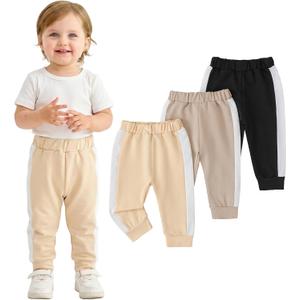 Baby Girl Pants 3 6 9 12 18 24 Months Baby Pants 2T 3T 3 Pack Toddler Leggings Sweatpants Infant Girl Leggings (Black Brown Khaki)