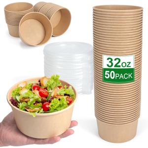 50 Pcs 32 Oz disposable meal prep containerspaper bowls with lidsdisposable soup bowlssoup bowls disposable hot/colddisposable salad bowls with lids