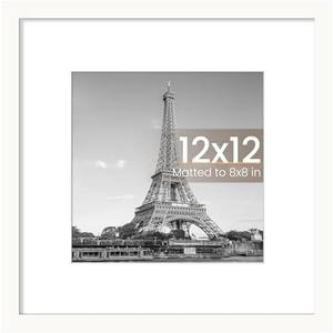 upsimples 12x12 Picture Frame, Display Pictures 8x8 with Mat or 12 x 12 Without, Wall Hanging Square Frames, White, 2 Pack