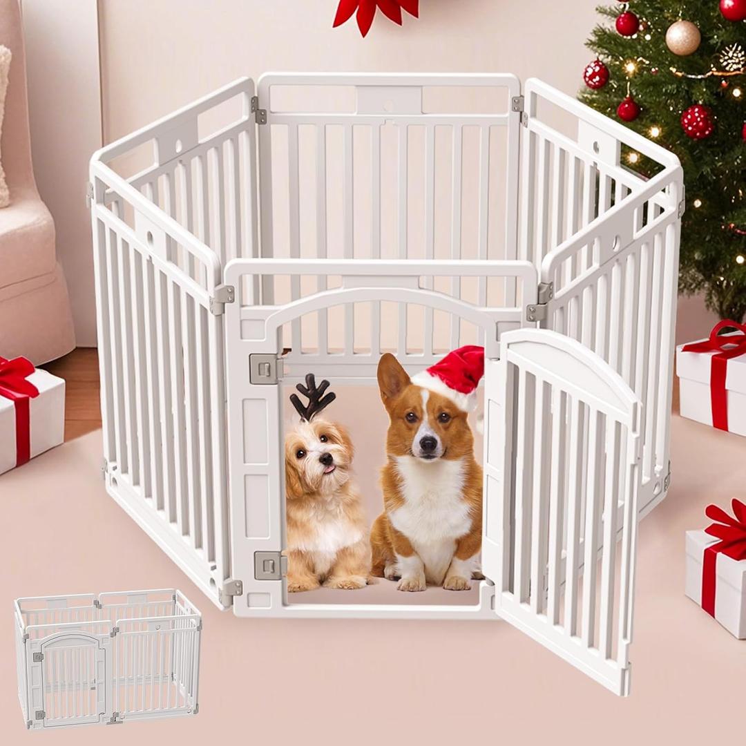 Pet Playpen with Door Dog Foldable Puppy Playpen for Puppies and Small Dogs 6-Panels Easy Assemble Easy Storing for Indoor and Outdoor (6 Panels)