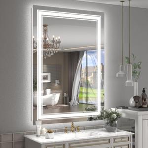 24x36 LED Bathroom Mirror with Lights, LED Dimmable Vanity Mirror for Wall, Backlit and Front Lighted Mirror, Anti-Fog, Shatterproof (Horizontal/Vertical)
