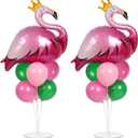 2 Sets Summer Tropical Flamingo Balloon Column Stand Kit with 102 Pink Green Flamingo Foil Balloons 5.57ft Balloon Tower Stand with Base Arch Column for Birthday Wedding Hawaiian Luau Party Decortions