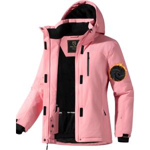 FREE SOLDIER Women's Waterproof Ski Snow Jacket Fleece Lined Warm Winter Rain Jacket with Hood Fully Taped Seams (Large, Pink)