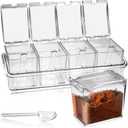 Clear Seasoning Box, 4 Pieces Seasoning Rack Spice Pots, Storage Container Condiment Jars Acrylic with Cover and Spoon for Sugar Salt Cardamon Cinnamon Tea Herbal (Basic Clear)