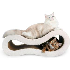 Cloud Lounge Cat Scratching Pad, Reversible Scratch Board with Natural Curves for Freestyle Scratching & Ergonomic Support, Extra Wide Cat Bed for Large Cats, Premium Cardboard & Cozy Fabric (Beige)