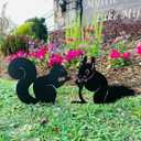 RealSteel Metal Garden Animal Sculptures & Statues Bunny & Squirrel Yard Art Stake Pack Outdoor Lawn & Flowerbed Decor Weather-Resistant Steel Garden Decorations Gift for Gardeners Black