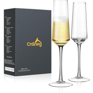 Champagne Flutes Glass Set of 2, Crystal Champagne Glasses 7OZ