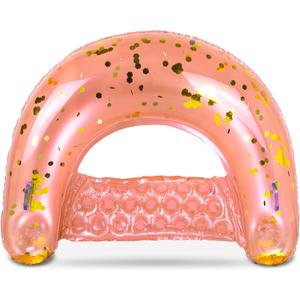 POZA Inflatable Pool Float Chair - Luxurious Lounger Filled with Sparkle Confetti, 2 Built in Cup Holders & Handles, Water Floating Chair for Beach, Lake & Swimming Pool - 48 x 38 Inch (Rose Gold)