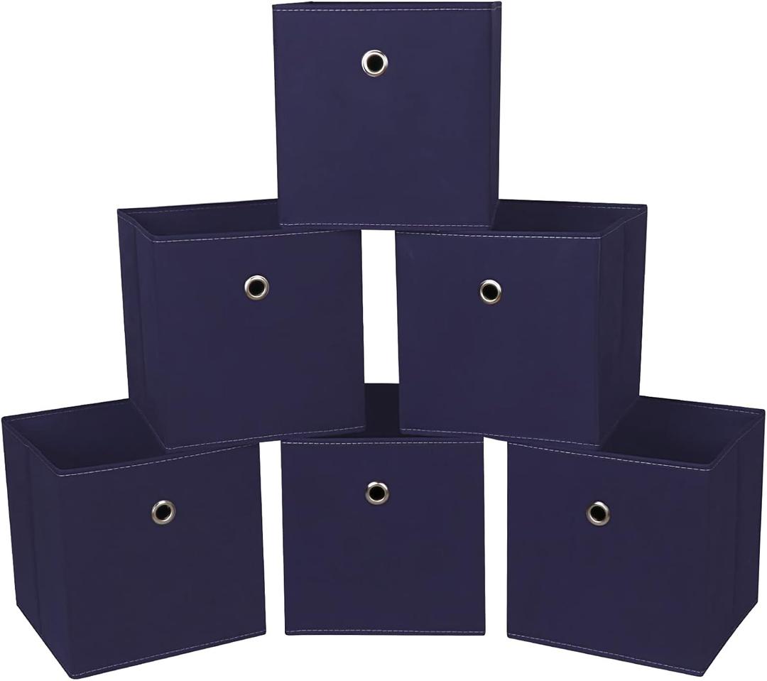 Foldable Storage Cubes Bins ,11 Inch Cloth Storage Cube Fabric Storage Box Cubes Organizer Baskets with Handles for Home Organizer Set of 6 (Navy Blue)