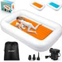 USHMA Toddler Travel Bed [4-Side] | Reversible 2 Colors Kids Air Mattress | Inflatable Toddler Bed | Portable Kids Blow Up Travel Bed with Sides, Orange & Aquamarine