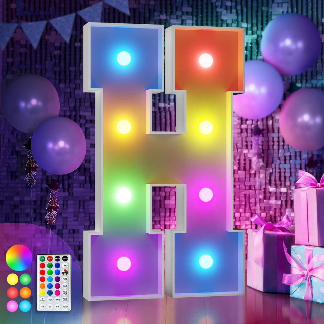imprsv 3FT Colorful Marquee Letters H, 18 Colors Large Light up Letters Alphabet Sign with Remote, Big Marry Me Sign, Birthday Party Decorations Anniversary Wedding Decoration