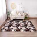 Meeting Story Cow Print Rug Faux Cowhide Rugs Cute Animal Print Carpet Fluffy Shaggy Tie Dye Fuzzy Area Rugs for Living Room Nursery Kids Floor Mat Thick Plush Non-Skid (Coffee-Black, 3 * 5 Feet)