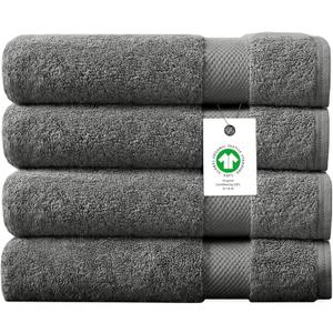 Delara Organic Cotton Luxuriously Plush Bath Towel Pack of 4 | GOTS & OEKO-TEX Certified | Premium Hotel Quality Towels | Feather Touch Technology|650 GSM Long Staple|Soft, Quick Dry & Ultra-Absorbent (Dark Grey)