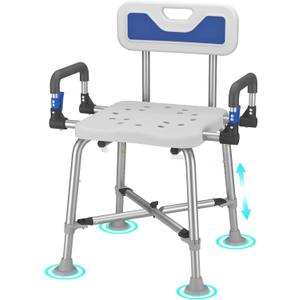 Shower Chair for Seniors Elderly Handicap Disabled or Bariatric Adults with Arms and Back, Bench Seat for Inside Shower stall and Bathroom Bath Tub Seats Adjustable Stool Heavy Duty 500 lbs sit Chairs